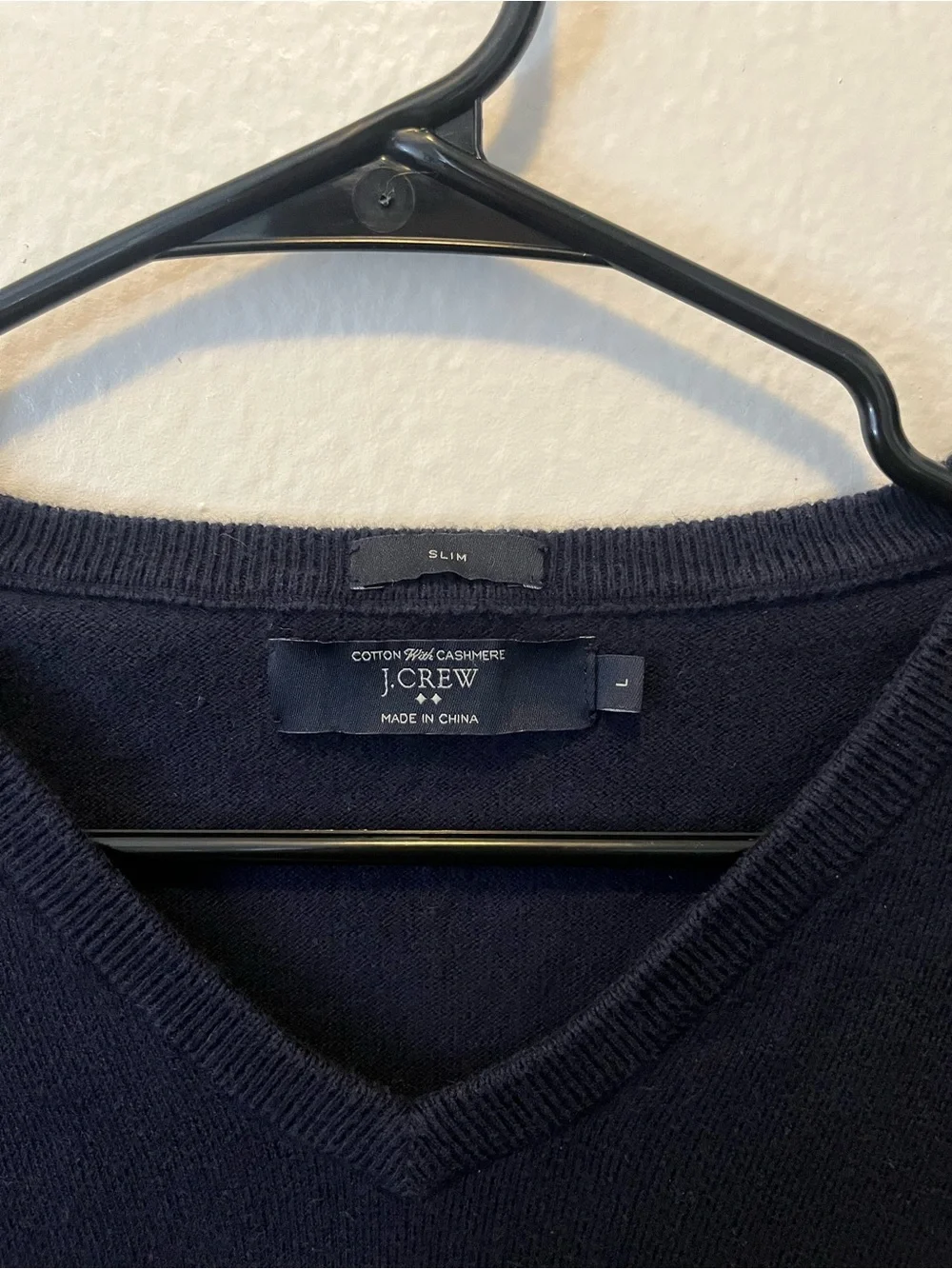 J.Crew Cotton Cashmere Navy V-Neck Sweater Slim Fit Men’s Large